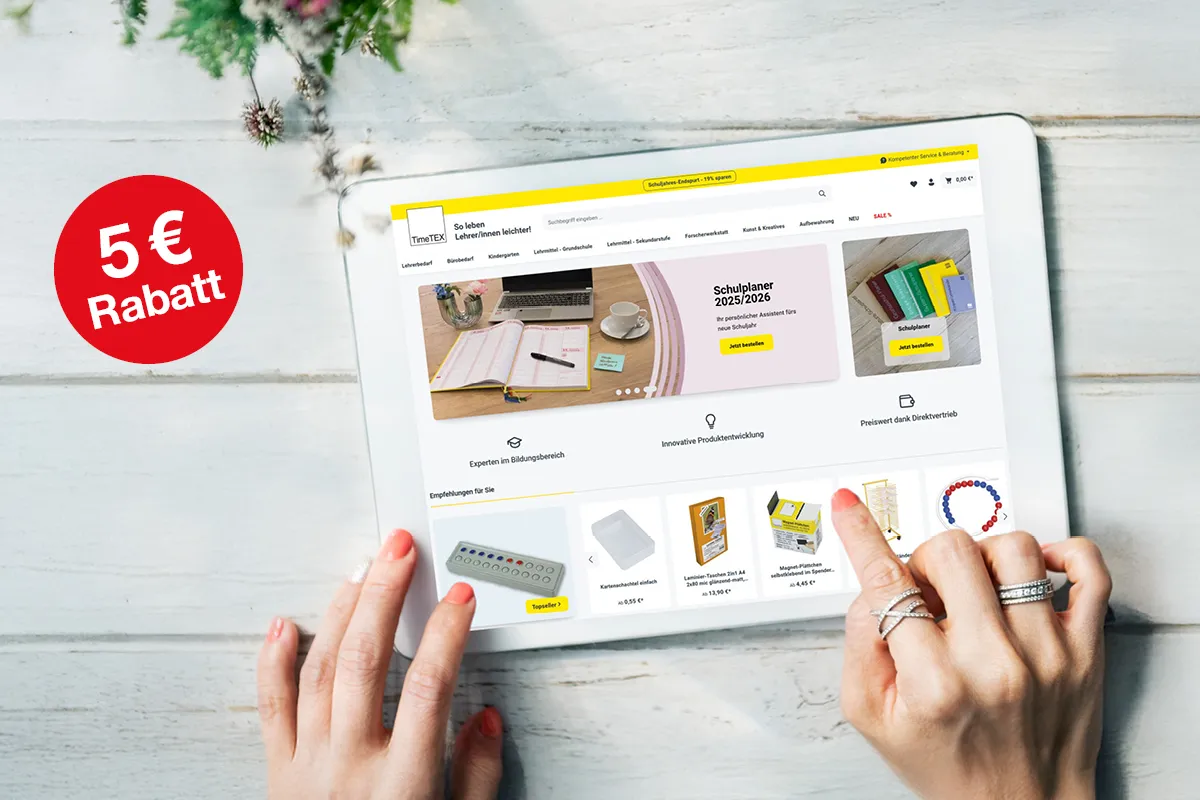 Auf einen Tabelt, dass auf den Tisch liegt, ist TimeTEX geöffnet