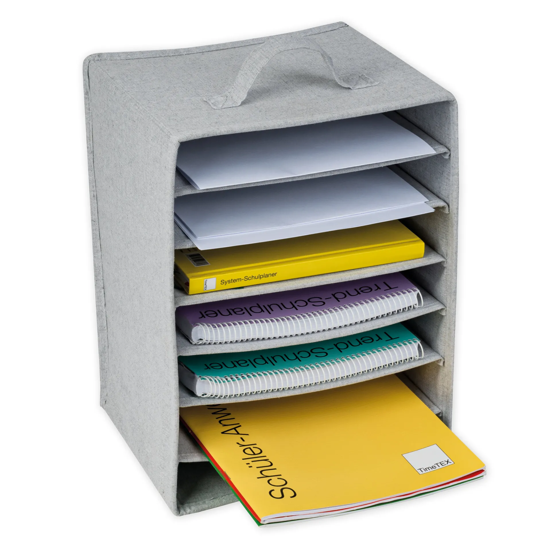 TimeTEX Fächerbox "Origami" A4 mit 7 Fächern, aus Stoff, hellgrau