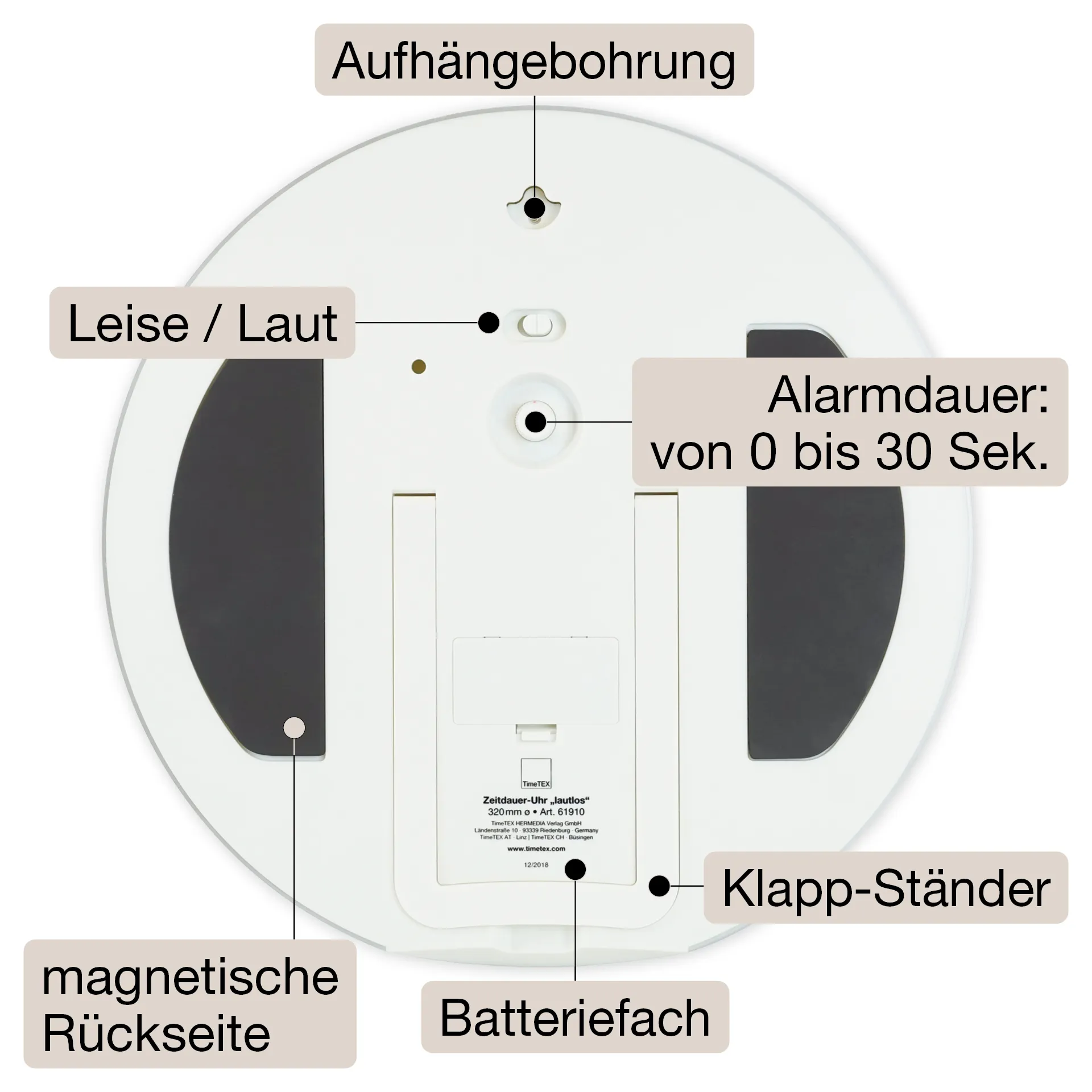 TimeTEX Zeitdauer-Uhr "lautlos" XL, 32 cm ø mit Ampelscheibe