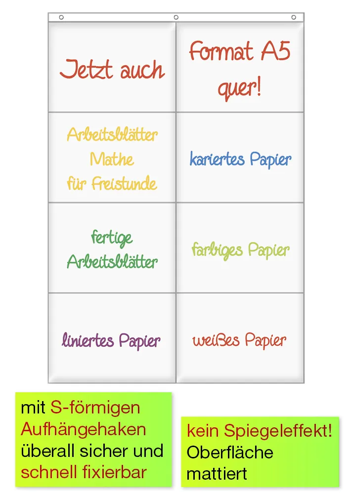 Hänge-Orga-Taschen A5, 8 Einstecktaschen Querformat, mit Haken
