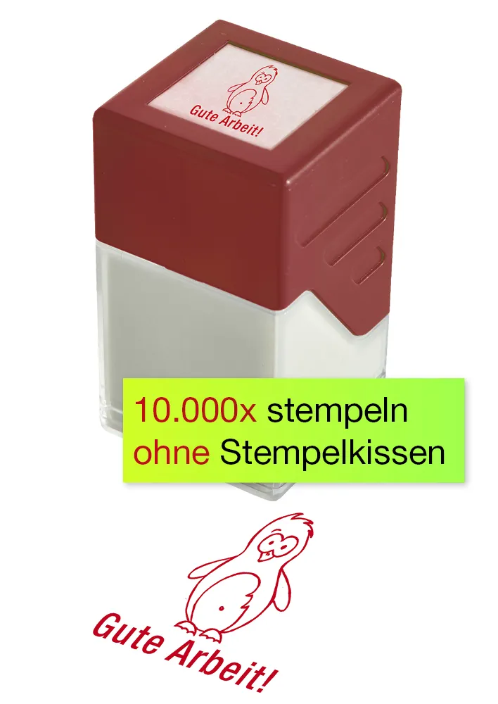 Siebdruck-Stempel "Perpetuum", Pinguin "Gute Arbeit!"