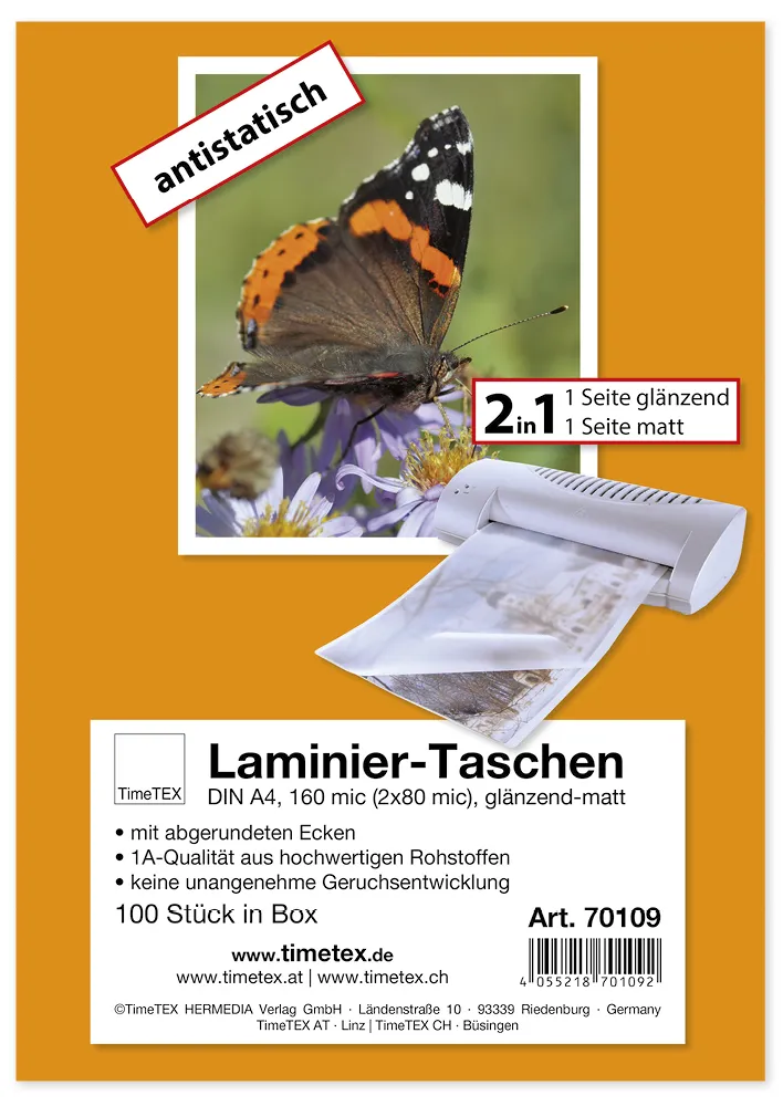 Laminier-Taschen 2in1 A4 2x80 mic glänzend-matt, 100 Stück