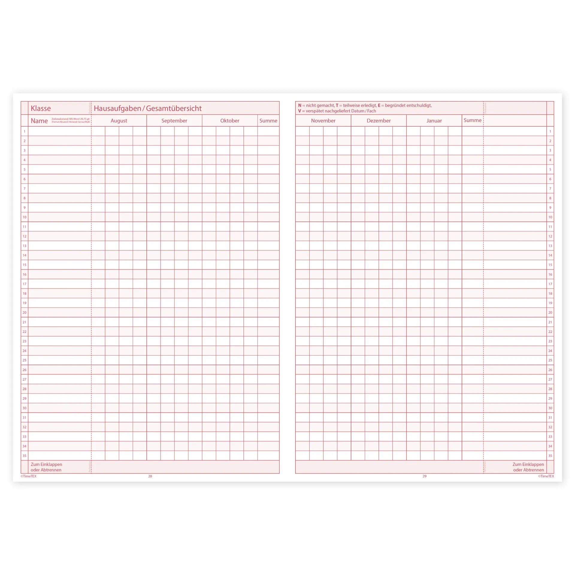 TimeTEX Heft Anwesenheit A4 