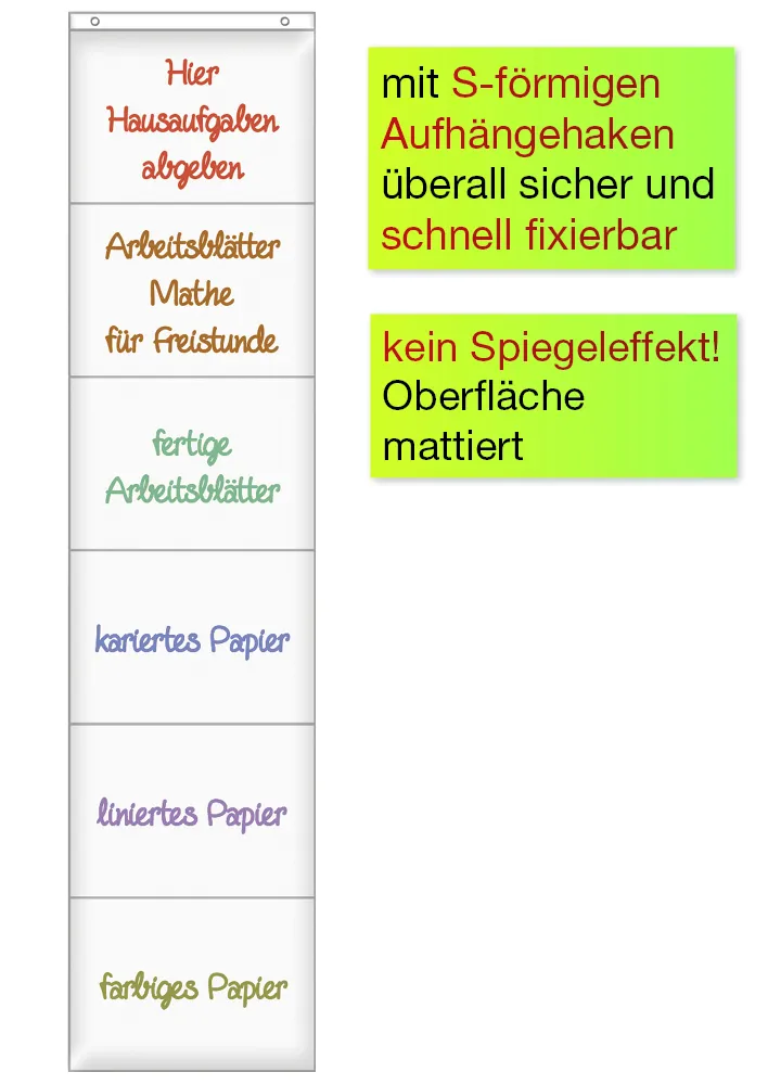 Hänge-Orga-Taschen A4, 6 Einstecktaschen im Querformat, mit Bügel