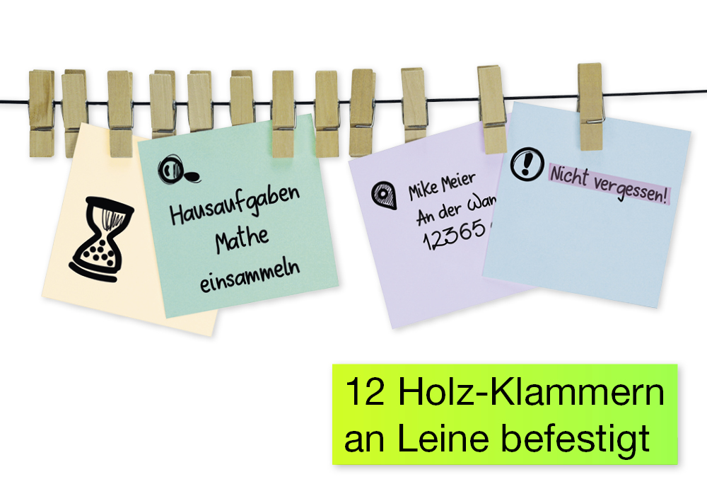 TimeTEX Aufhänge-Leine mit Saugnäpfen, 12 Holz-Klammern