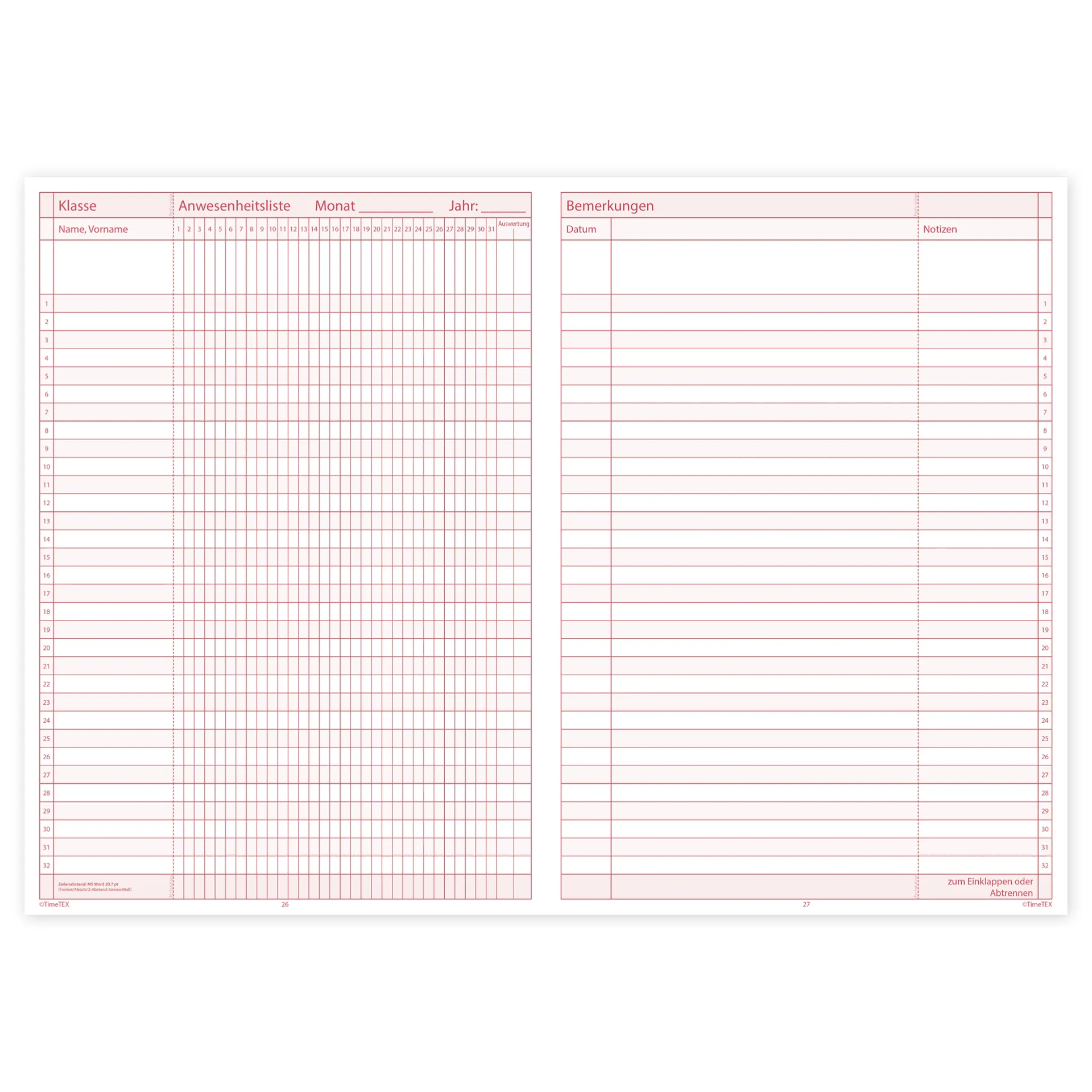 TimeTEX Heft Anwesenheit A4 