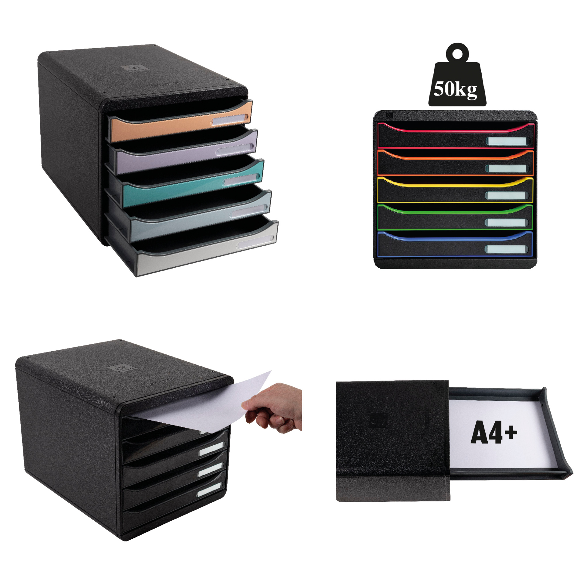Schubladen-Box A4 "Regenbogen", Kunststoff mit 5 Schüben Schubladen-Box A4 "Regenbogen", Kunststoff mit 5 Schüben