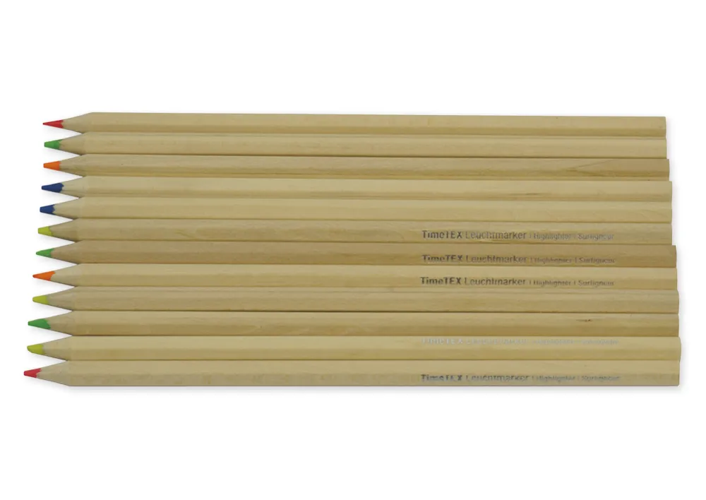 TimeTEX Leuchtmarker-Buntstifte aus Holz, sechskant, 12-tlg. in 5 Farben