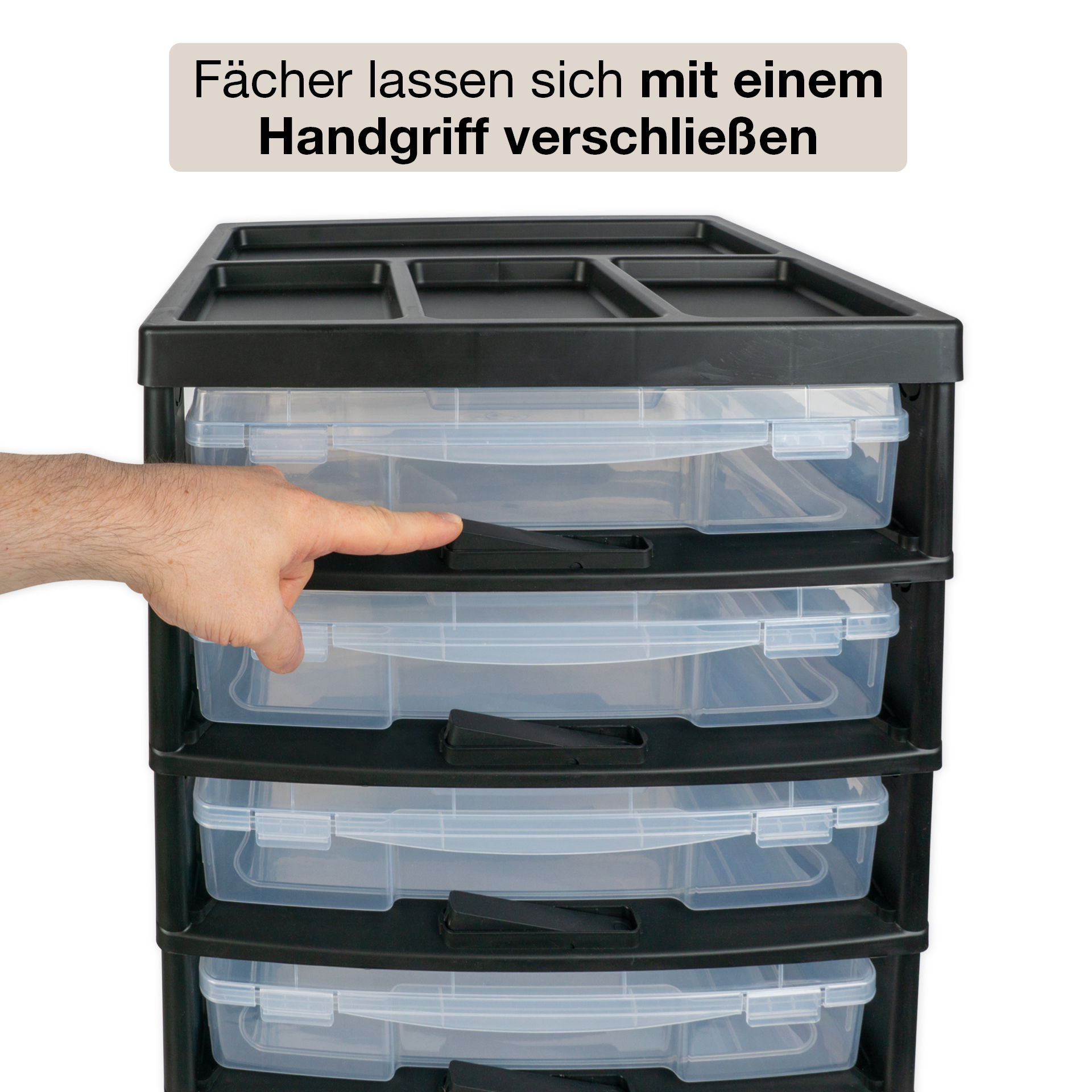 TimeTEX Schubladen-Block mit 6 Klappdeckel-Boxen und 4 Lenkrollen