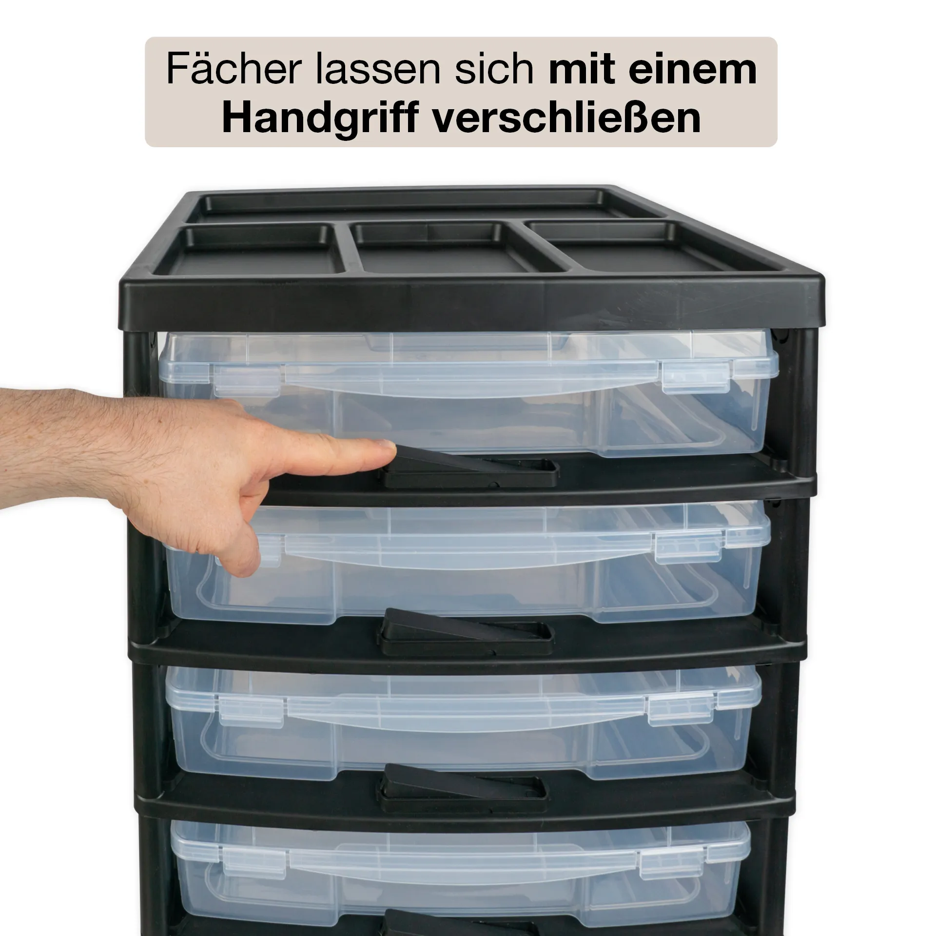 TimeTEX Schubladen-Block mit 6 Klappdeckel-Boxen und 4 Lenkrollen