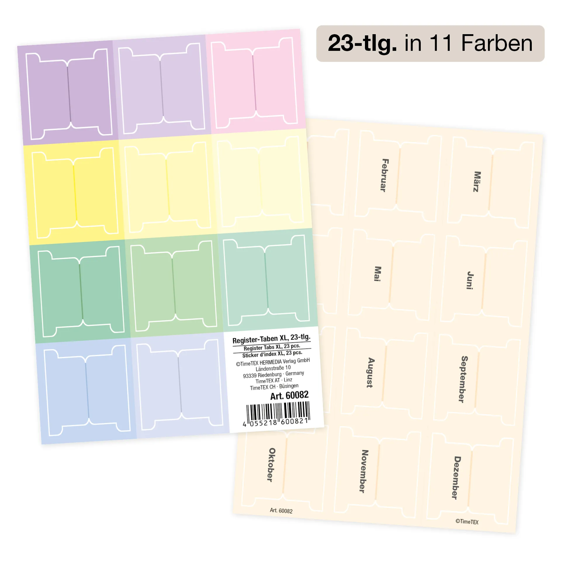 TimeTEX Register-Taben XL 23-tlg., selbstklebend, aus Karton-Papier