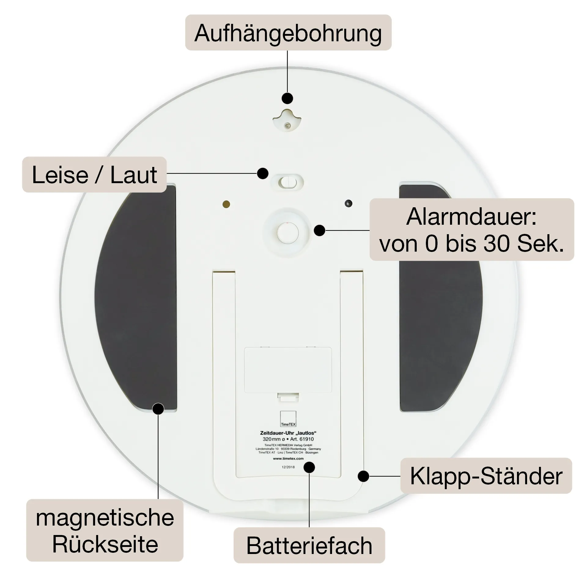 TimeTEX Zeitdauer-Uhr "lautlos" XL, 32 cm ø