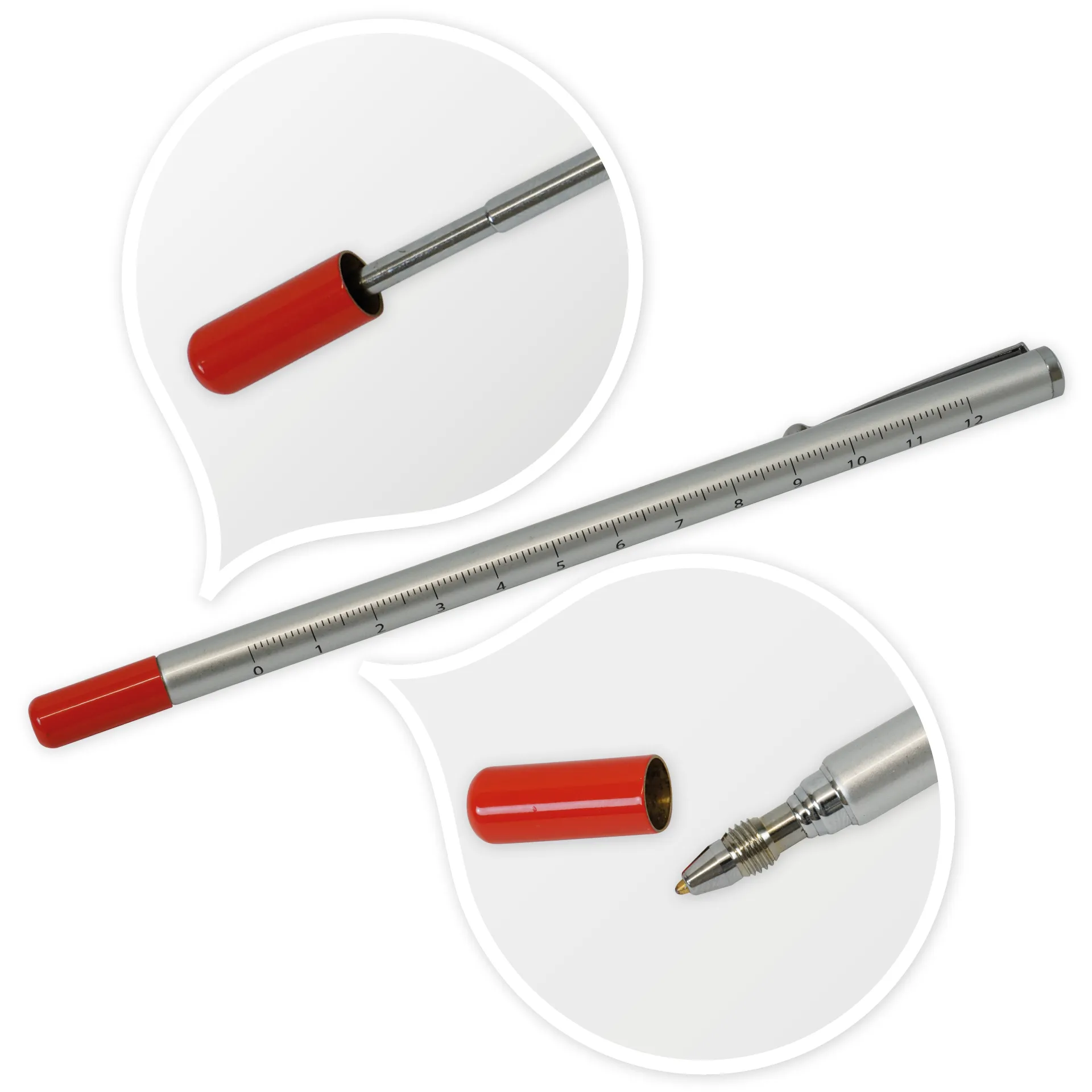 Teleskop-Korrigier-Stift rot mit Clip + 2 Ersatz-Minen