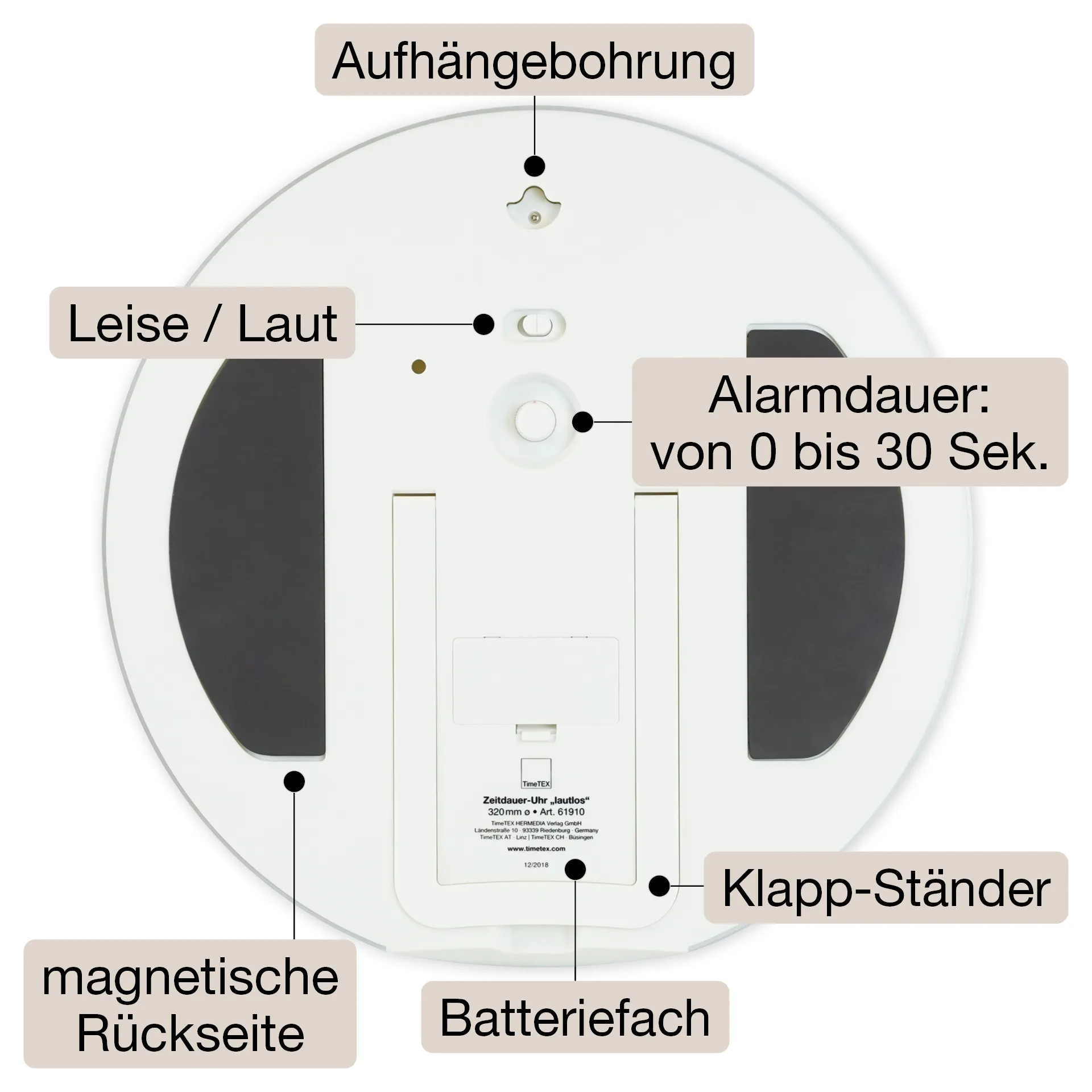 TimeTEX Zeitdauer-Uhr "lautlos" XL, 32 cm ø mit Ampelscheibe