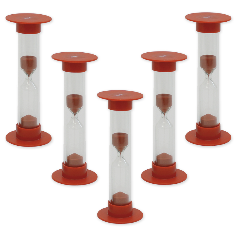 Sanduhren-Set 5-tlg., 10cm hoch, 2,5cm ø (1 Zeiteinheit)