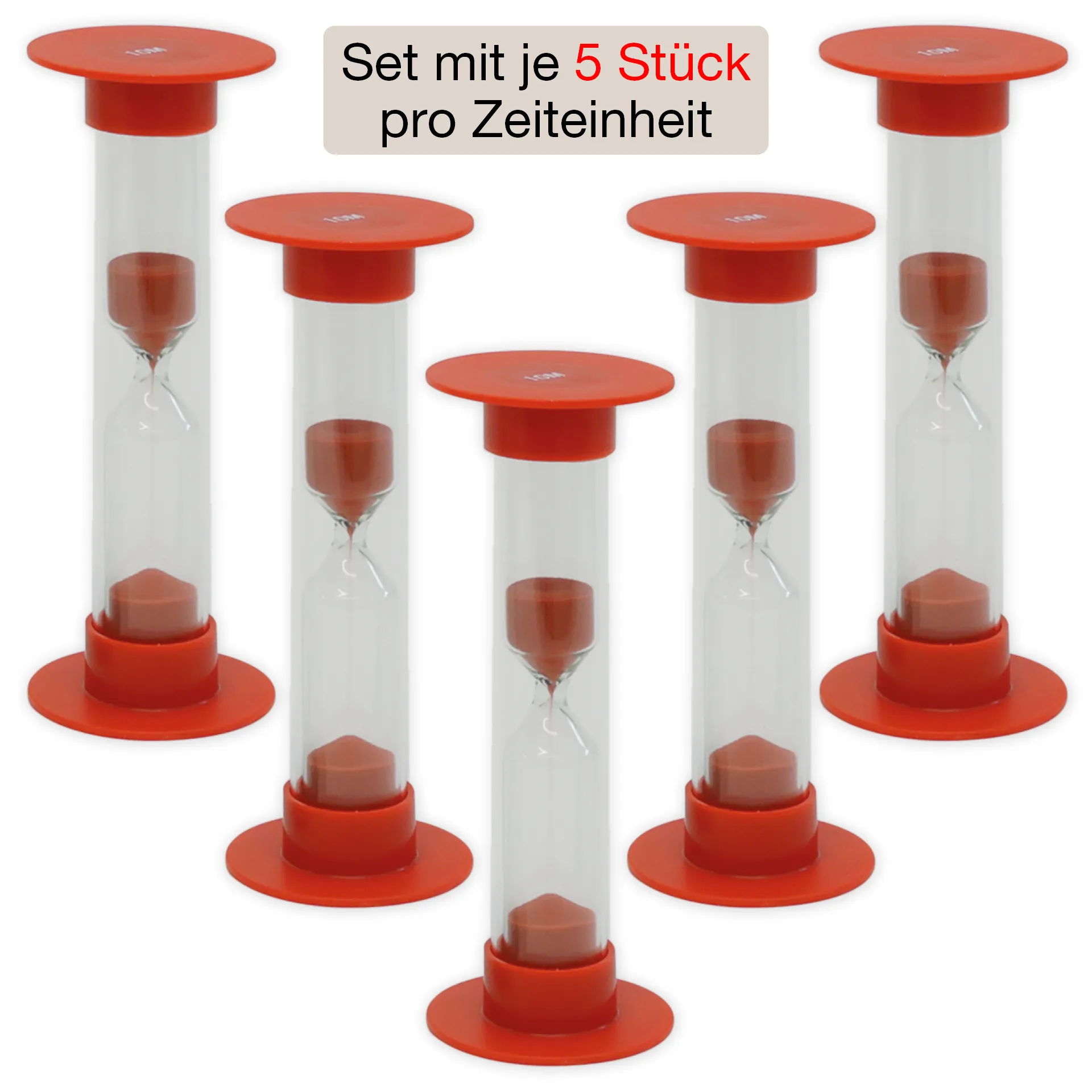Sanduhren-Set 5-tlg., 10cm hoch, 2,5cm ø (1 Zeiteinheit)